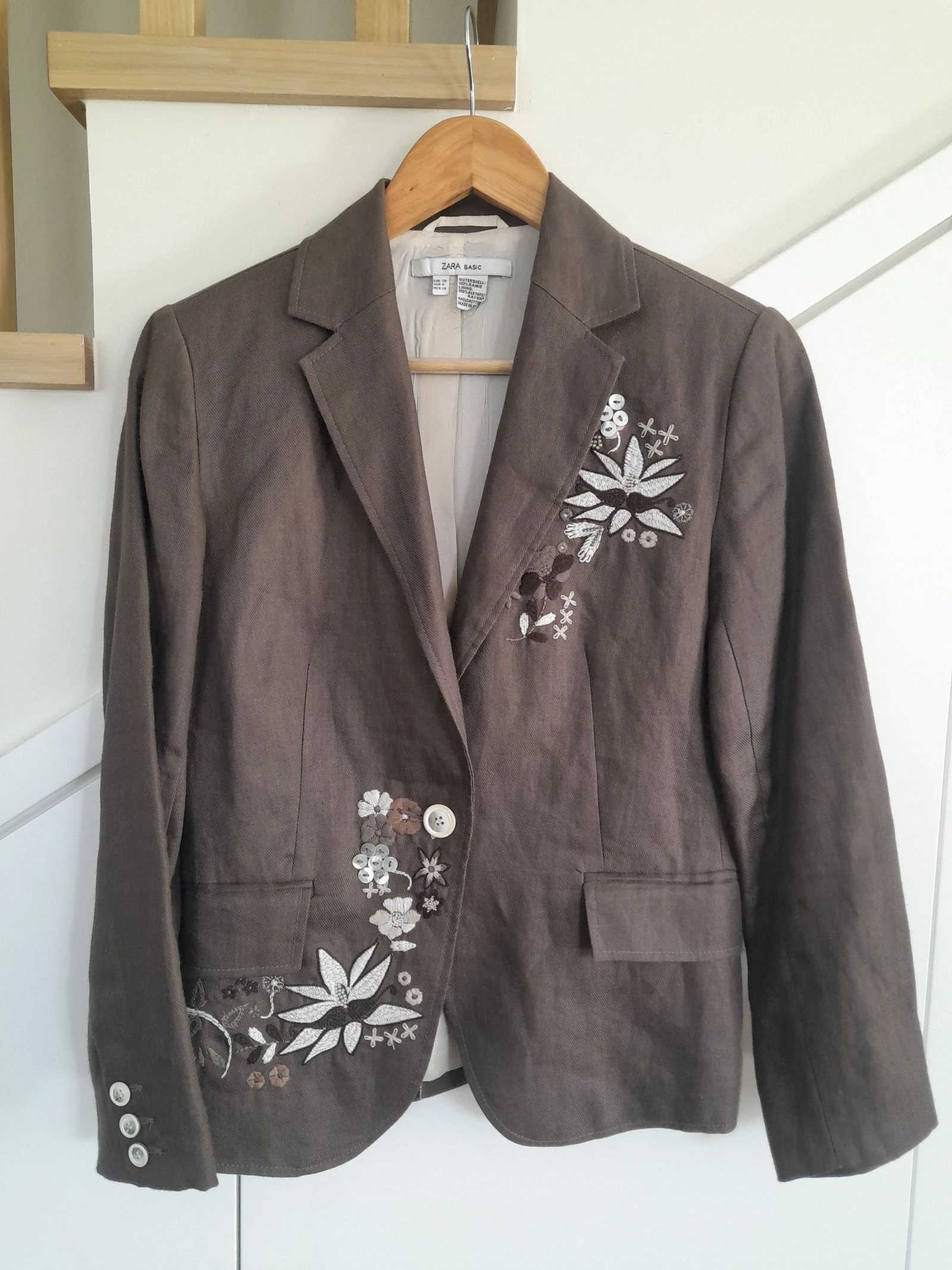 Blazer Zara Linho Bordado M 💛 